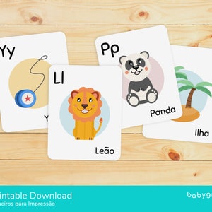Alfabeto em português com ilustrações | 26 cartões ilustrados | Flashcards | Bebés e crianças