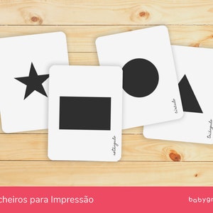 Cartes de formes géométriques en português | 16 cartes + 3 affiches | Contraste alto | Bébés et enfants | Cartes mémoire | Aligné Montessori