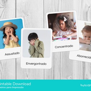 Cartões com emoções de crianças em fotografias reais | Português | Flashcards | 20 cartões | Bebés e crianças | Montessori aligned