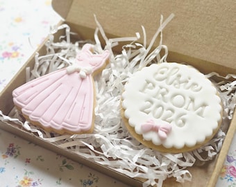 Personalized Prom Biscuit Set, Dress and Name Cookies, Dairy-Free Option