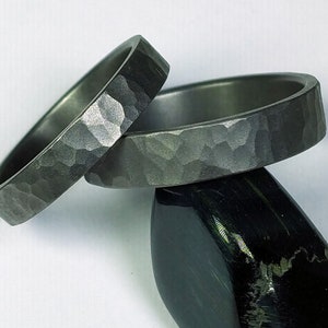 PAIR of pure Tantalum hand hammered wedding rings. Wedding ring set.