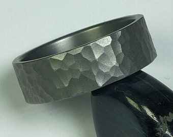 Hand hammered pure Tantalum ring. Mens ring.