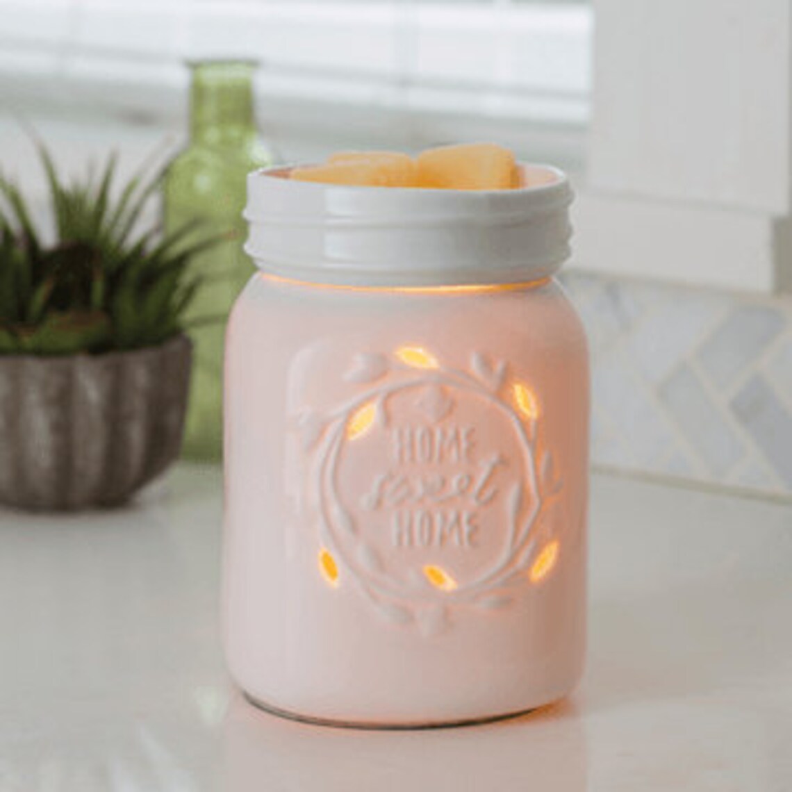 Mason Jar CANDLE WAX WARMER Home Sweet Home Glass Ceramic Etsy