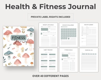 Cottage Core Themed Health and Fitness Journal - PLR & Canva Editable