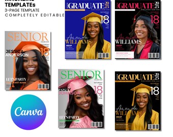 Personalized Editable Graduation Magazine Bundle | Canva Templates for Party & Invitations | Party Invitations and Newspaper Bundle