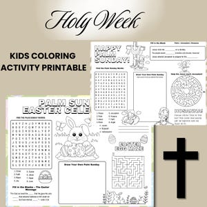 Holy Week Activity Placemat | Christian Easter Coloring Printable | Kids Bible Fun  | Religious Printable | Sunday School Craft| Faith-Based