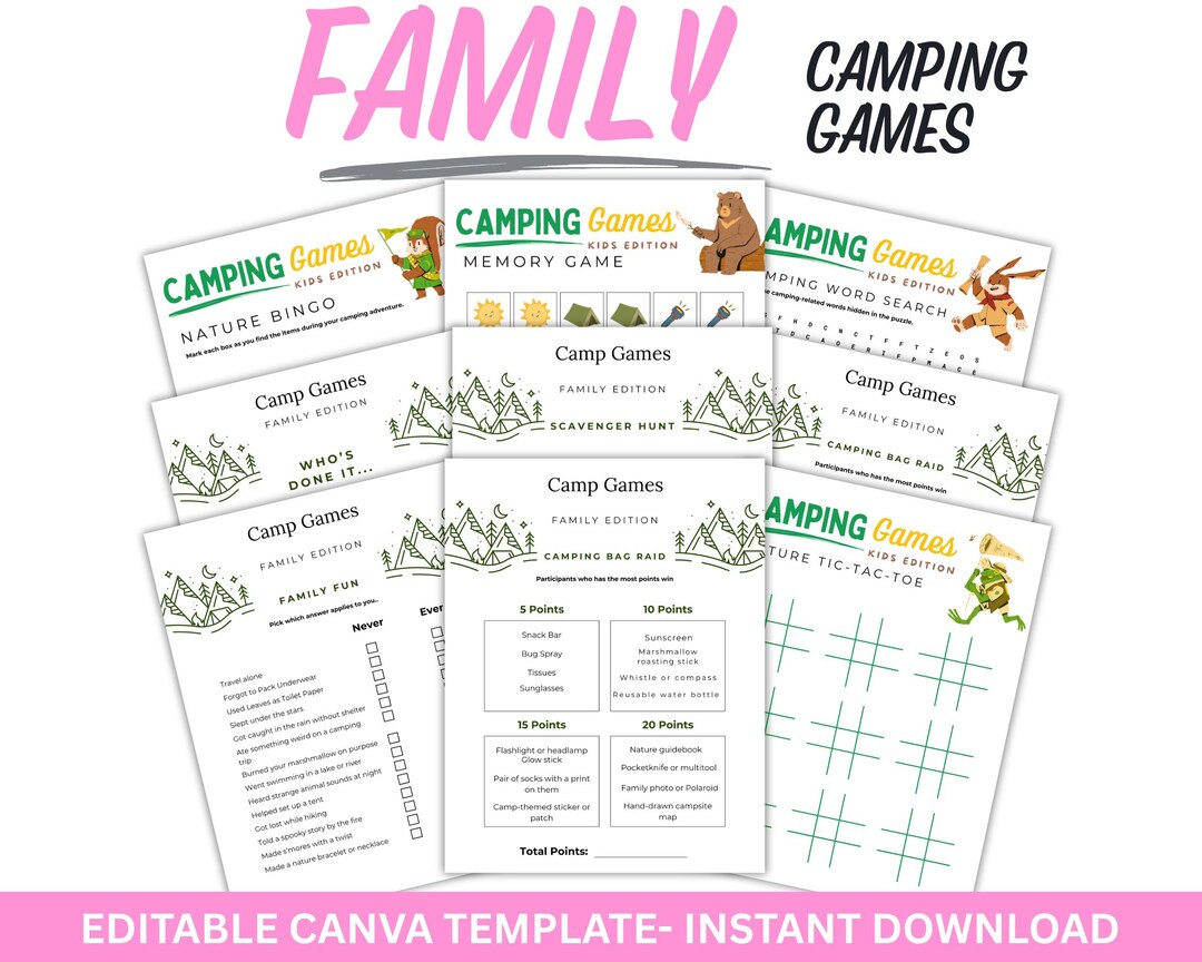 Family Camping Game Bundle | Printable Nature Activities and Scavenger ...