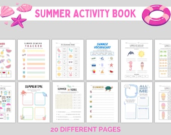 Sommer-Tagebuch für Kinder | Spaß & Lernen PDF | Druckbares Sommer-Arbeitsbuch für Kinder | Ausmal-, Ausmal-Spiele Download Summer Homeschool