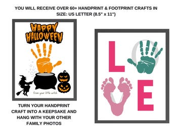 Handprint & Footprint Art Bundle | Kids Craft Keepsakes | Holiday Handprint Prints | Mother’s Day, Christmas, Halloween, Father’s Day