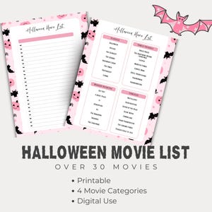 Pink Halloween Scary Movie List Printable |  Halloween Classics & Editable Template