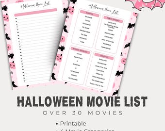 Pink Halloween Scary Movie List Printable |  Halloween Classics & Editable Template