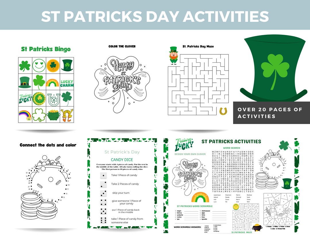 St. Patrick's Day Activity Game Bundle for Kids - Etsy