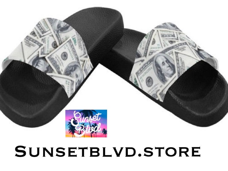 Men /& Women\u2019s 100 Dollar Bill Benjamin Franklin Designer Style,Thug Life Hip Hop SlidesSandals Unisex slides by SunsetBlvd