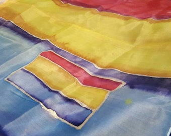 Hand-painted silk neckerchief showing the pansexual flag - square, 65x65cm / 26x26"