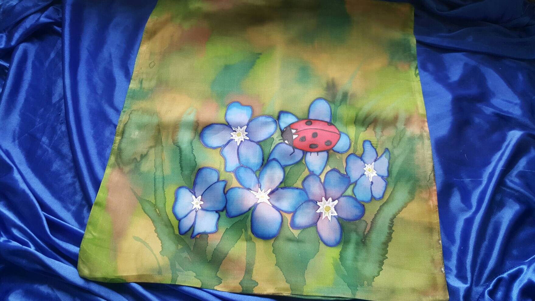 Set of 3 Handpainted Silk Pillow Cases Spring Themed With