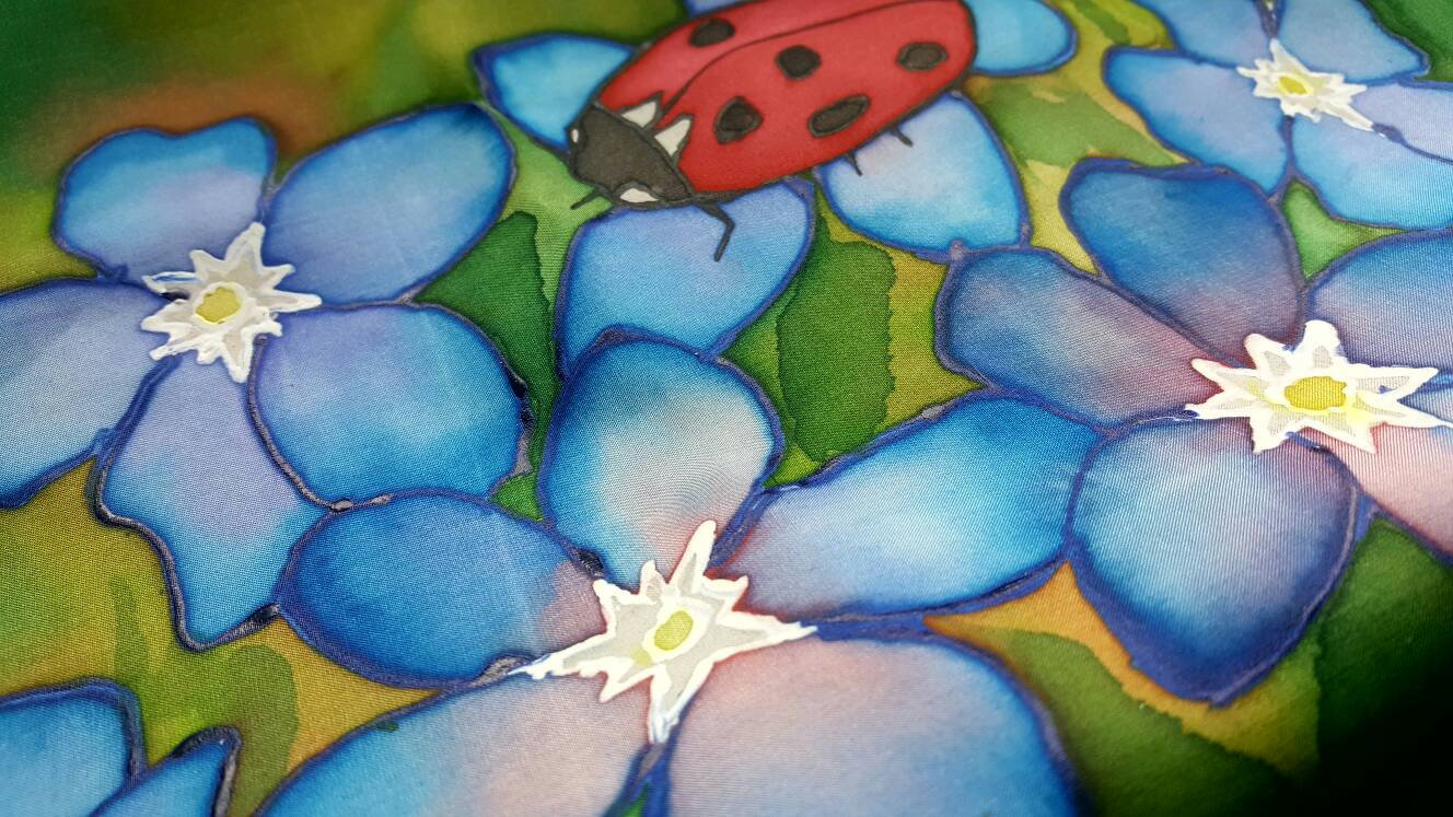 Set of 3 Handpainted Silk Pillow Cases Spring Themed With