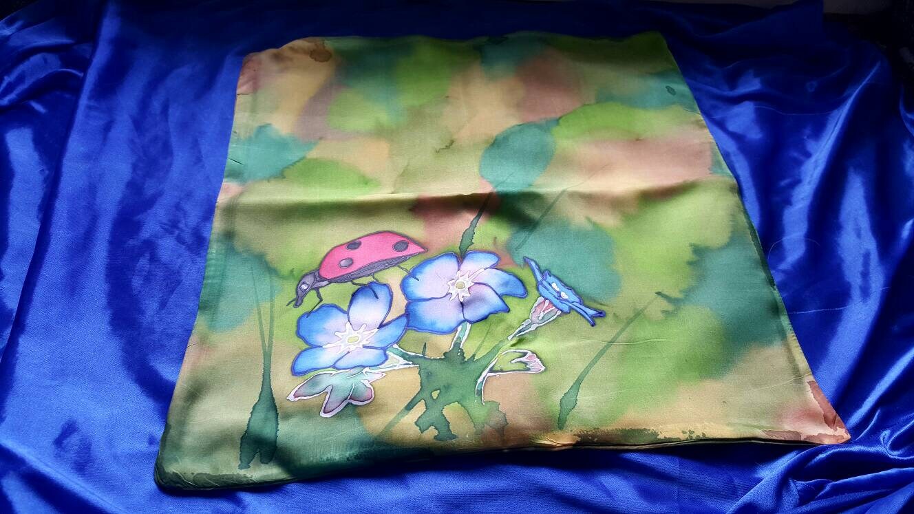 Set of 3 Handpainted Silk Pillow Cases Spring Themed With