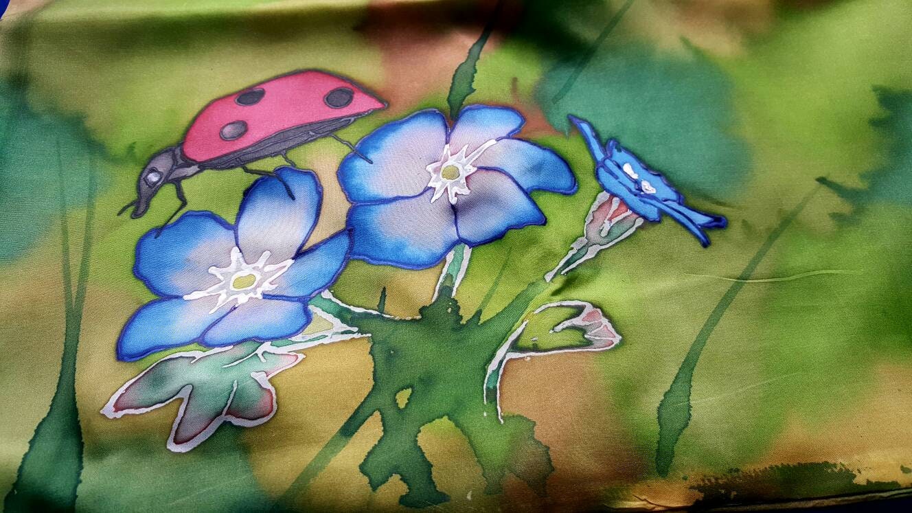 Set of 3 Handpainted Silk Pillow Cases Spring Themed With