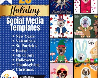Holiday Pet Social Media Templates: Dog Brand Kit (Canva)