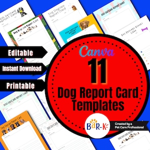 Hund Zeugnis - Bearbeitbares druckbares Zeugnis für die Kita - Hund Internat - Hunde Vorlagen - Sofort Download, Digital