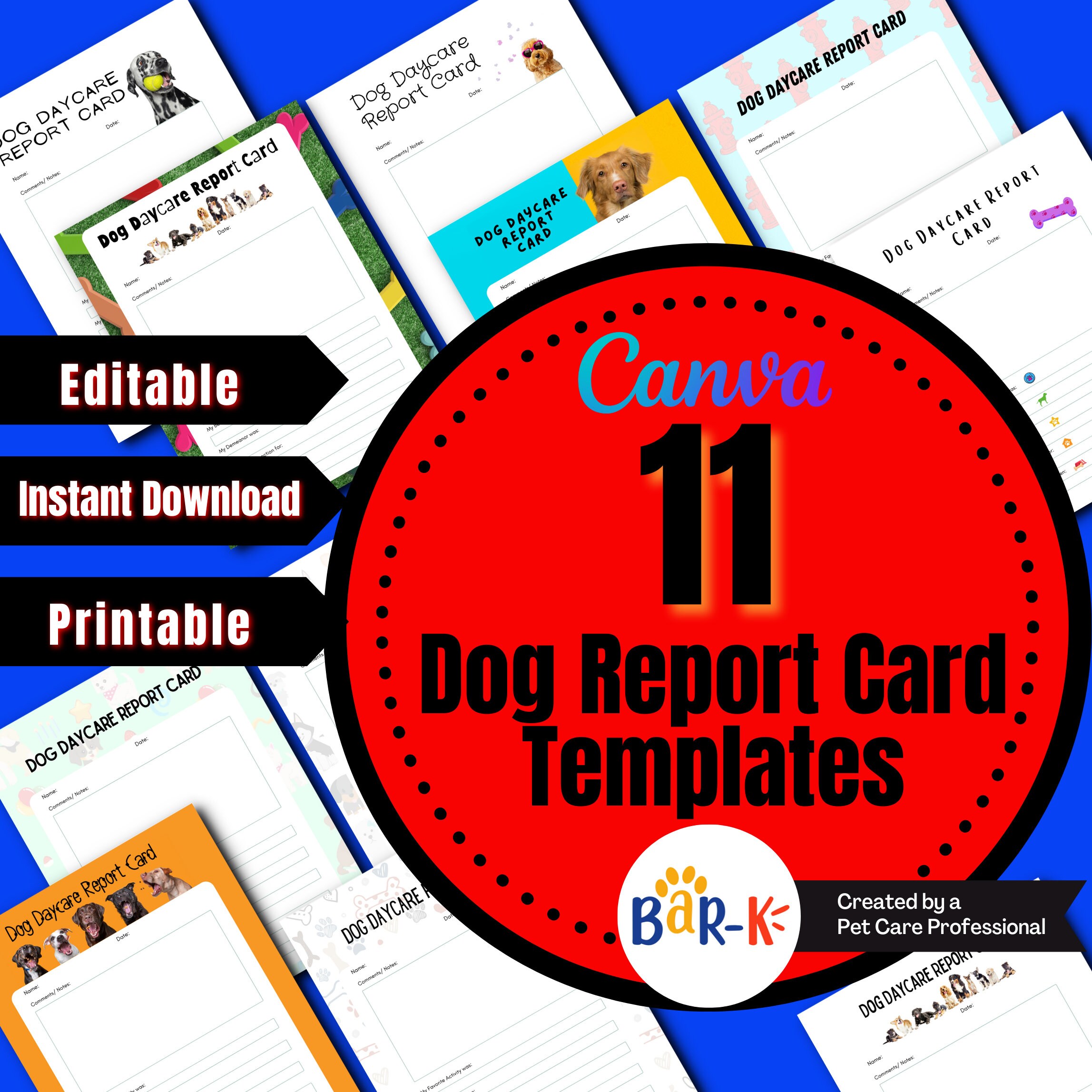 Dog Report Card Editable Printable Dog Daycare Report Card Dog Boarding