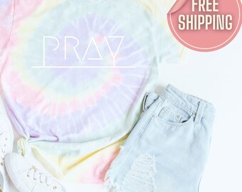 Unisex Tie-Dye Pray Christian T-Shirt: Boho Comfort Colors Tee
