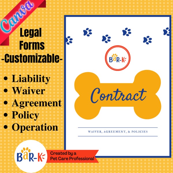 Pet Sitting Contract | Legal Terms, Conditions, Services, Pet Sitting Agreement | Dog Boarding Forms & Daycare Contract | Pet Care Template