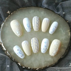 Matte cream Beige with Glitter | Press On Nails | Glue On Nails | Fake Nails | False Nails
