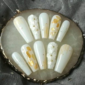 Translucent Milky White Color with Ornament | Press On Nails | Glue On Nails | Fake Nails | False Nails