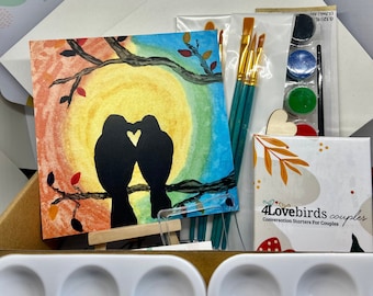 Date Night Box For Two [PREMIUM] Painting Set + Conversation Starters - Fun Gift for Girlfriend or Boyfriend, Anniversary, Christmas