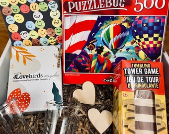 Game Date Night Box for two - Couples Games + Conversation Starters + Shot Glasses -Gift for Girlfriend or Boyfriend, Anniversary