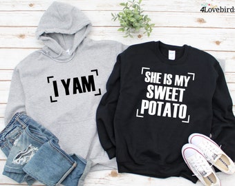 She Is My Sweet Potato/I Yam Hoodie, Friendsgiving Sweatshirts, Matching Thanksgiving Long Sleeve Tees, Husband and Wife Thanksgiving Shirts