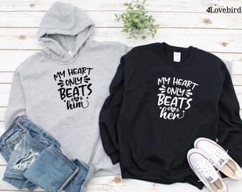 My heart only beats for Him / Her Hoodie, Lovers matching T-shirt, Gift for Couples, Valentine Sweatshirt, Cute Tshirt