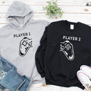 Player 1 and Player 2 Hoodie, Lovers matching T-shirt, Gift for Couples, Valentine Sweatshirt, Gaming Couple Longsleeve, Geek Couple Tshirt