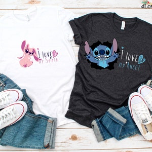 Stitch and Angel Couple Shirt Couple Love T-Shirts Valentine&#39;s Day Shirts Love T-Shirts Love Custom Shirt