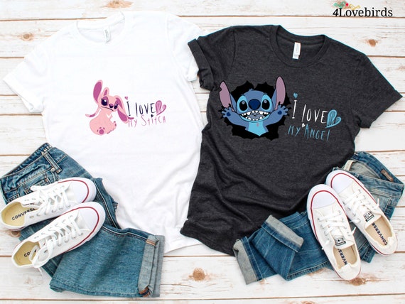 Stitch and Angel Couple Shirt Couple Love T-shirts Valentine's Day Shirts  Love T-shirts Love Custom Shirt 