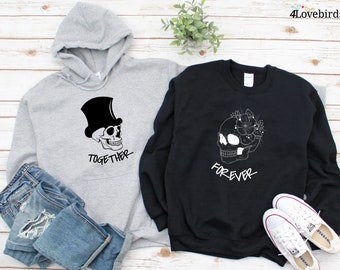 Together Forever Halloween Hoodie, Horror Fall Couple Matching Sweatshirt, His & Hers Shirt, Skeleton Shirt Gift for Boyfriend Girlfriend