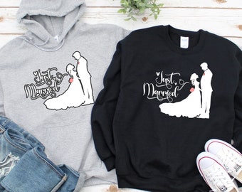 Just Married Hoodie, Bride and Groom Sweatshirts, Bridal Shower Gifts, Wedding Shower Long Sleeve Shirts, Gifts For Couples, Love Shirts