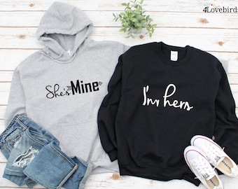 LGBT Couple Hoodie, Lesbian Couple Matching Sweatshirt She's Mine I'm Hers, Wife Girlfriend Long Sleeve Tee, woman tees Valentine’s Day Gift