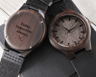 Reloj de madera grabado para él, reloj de madera, reloj personalizado, reloj grabado, reloj de madera, reloj de padrino, reloj de hombre, regalo de novio, regalo para papá