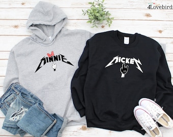 Mickey - Minnie Rock And Roll Hoodie, Disney World Couple Sweatshirts , Disneyland Matching Long Sleeve Shirts, Disney Couple Gifts