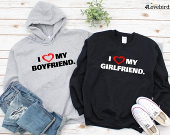 I Love My Girlfriend/Boyfriend Hoodie, I Heart My Girlfriend/Boyfriend Sweatshirts, Valentine's Day Tee Long Sleeve Shirt, Valentine Gift