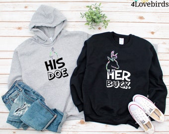 Her Buck & His Doe Couples Matching Valentine's Christmas Custom Hoodies