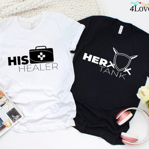 Tank and Healer Matching Shirts, Gamer Couple, Couples Shirts, Matching Shirts, Geeky Couples Shirts, Couples Shower, Gamer Gift For Couples