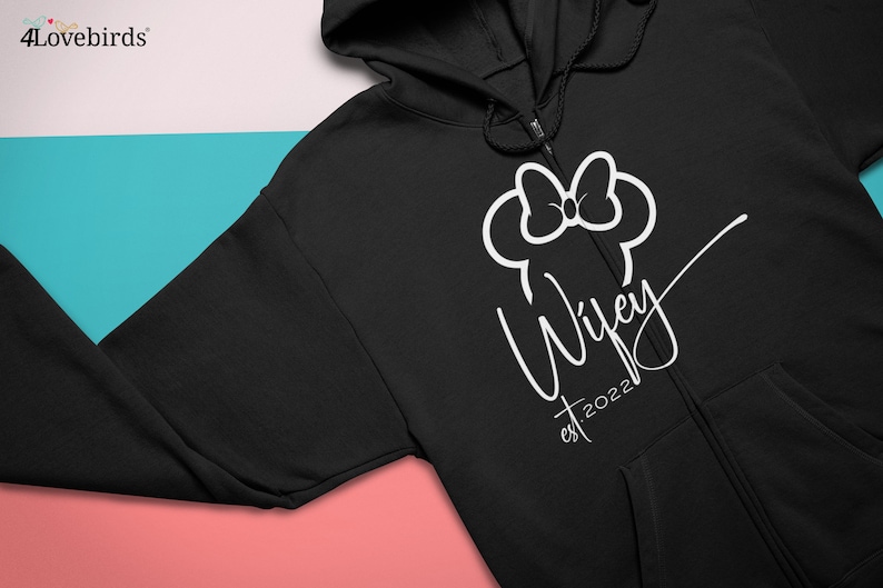 Wifey and Hubby Disney Hoodie_Couples anniversary gift_Just Married shirt_T-shirt for honeymoon trip_Bride and Groom, couples sweatshirts image 3