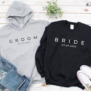 Custom Bride Groom Hoodie, Bride & Groom Sweatshirt, Bride/ Groom Gift, Wedding Long Sleeve Shirt, Bride and Groom Tee, Newly Engaged Shirt