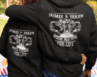 Bonnie and Clyde Ridding Partners for Life - Couples Matching Hoodie, Gift for Her and Him, Customizable Names