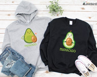 Mamacado & Papacado Hoodies, Avocado Couple Pregnancy Announcement Sweatshirt, Pregnancy Long Sleeve Shirt, Pregnancy Gift, Baby Shower Gift