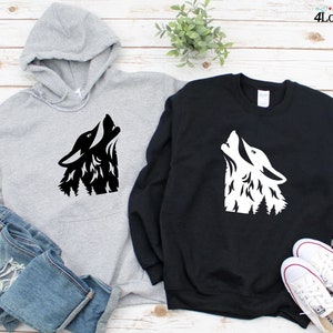Wolf Matching Hoodie, Animal Lover Sweatshirts, Wolf Lover Long Sleeve Shirts, Nature Couple, Gifts For Couples, Matching Shirts For Couples