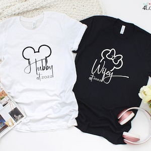 Wifey and Hubby Disney Hoodie_Couples anniversary gift_Just Married shirt_T-shirt for honeymoon trip_Bride and Groom, couples sweatshirts image 2